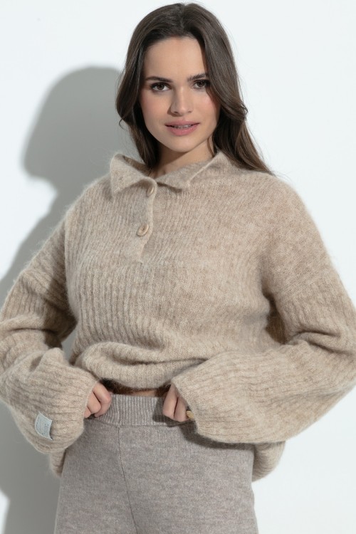 Elegantiškas alpakos vilnos megztinis su apykakle F1393